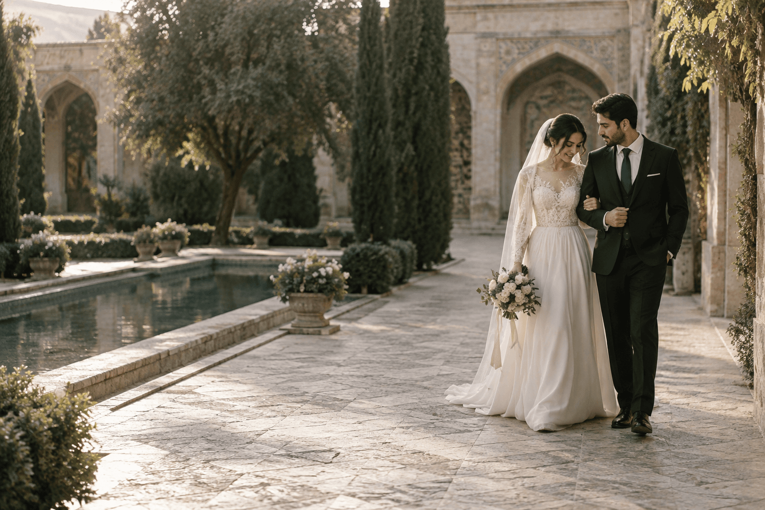 عروس و داماد در باغ ایرانی